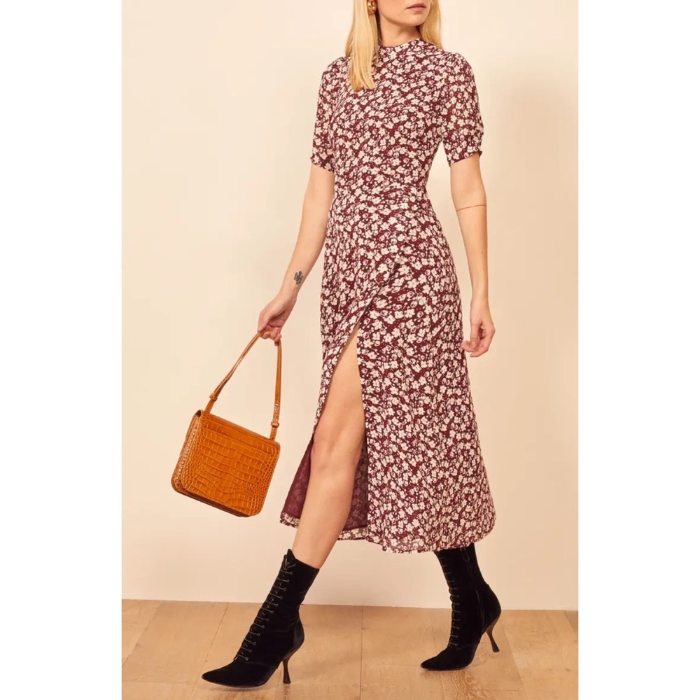 Reformation Burgundy Floral Midi Dress